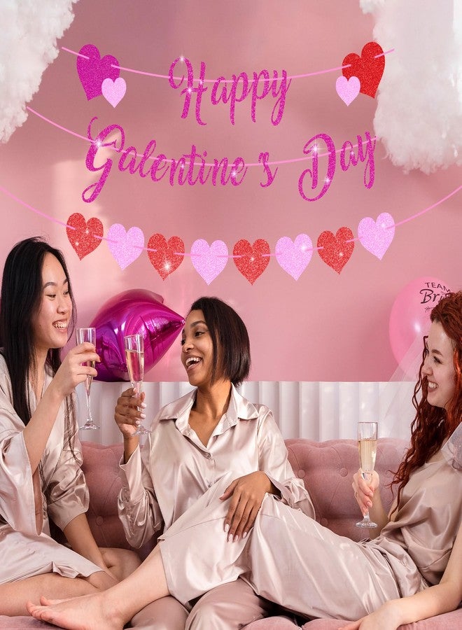 Lecheme Happy Galentine's Day Banner Red Pink Glitter Galentines Heart Banner for Girl Day Heart Sign for Galentines Party Decorations - Image 4